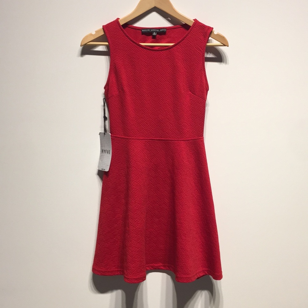 HYFVE red fit and flare dress w/ crew neck